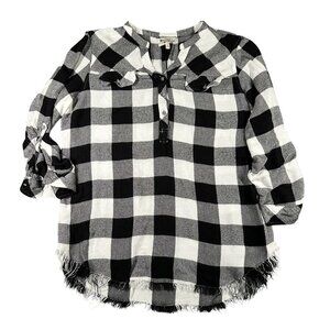 Hester & Orchard Shirt Womens Small Plaid Buffalo Check Frayed Hem Top
